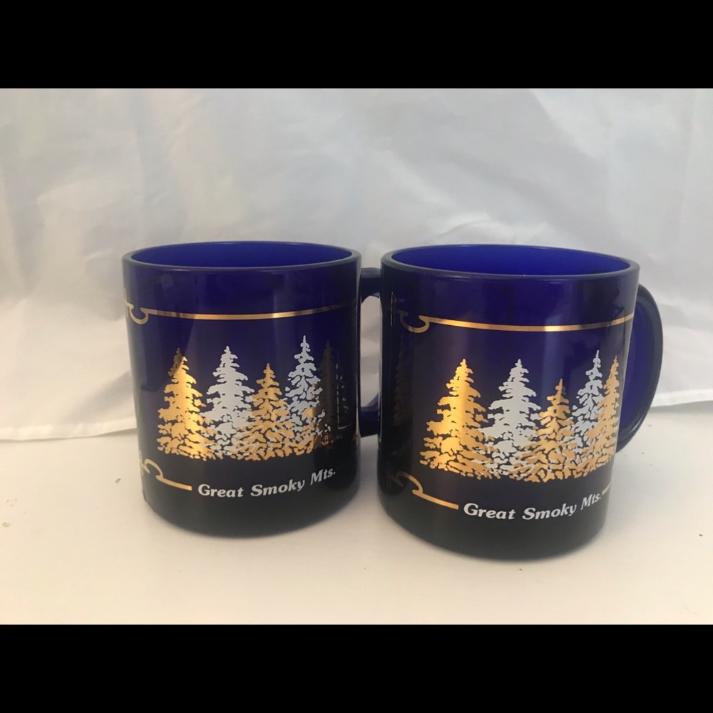 Set of 2 Cobalt Blue smoky MTN glass mugs - vintage